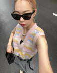 Ganni Graphic Multicolor V-Neck Wool Knit Vest K1758