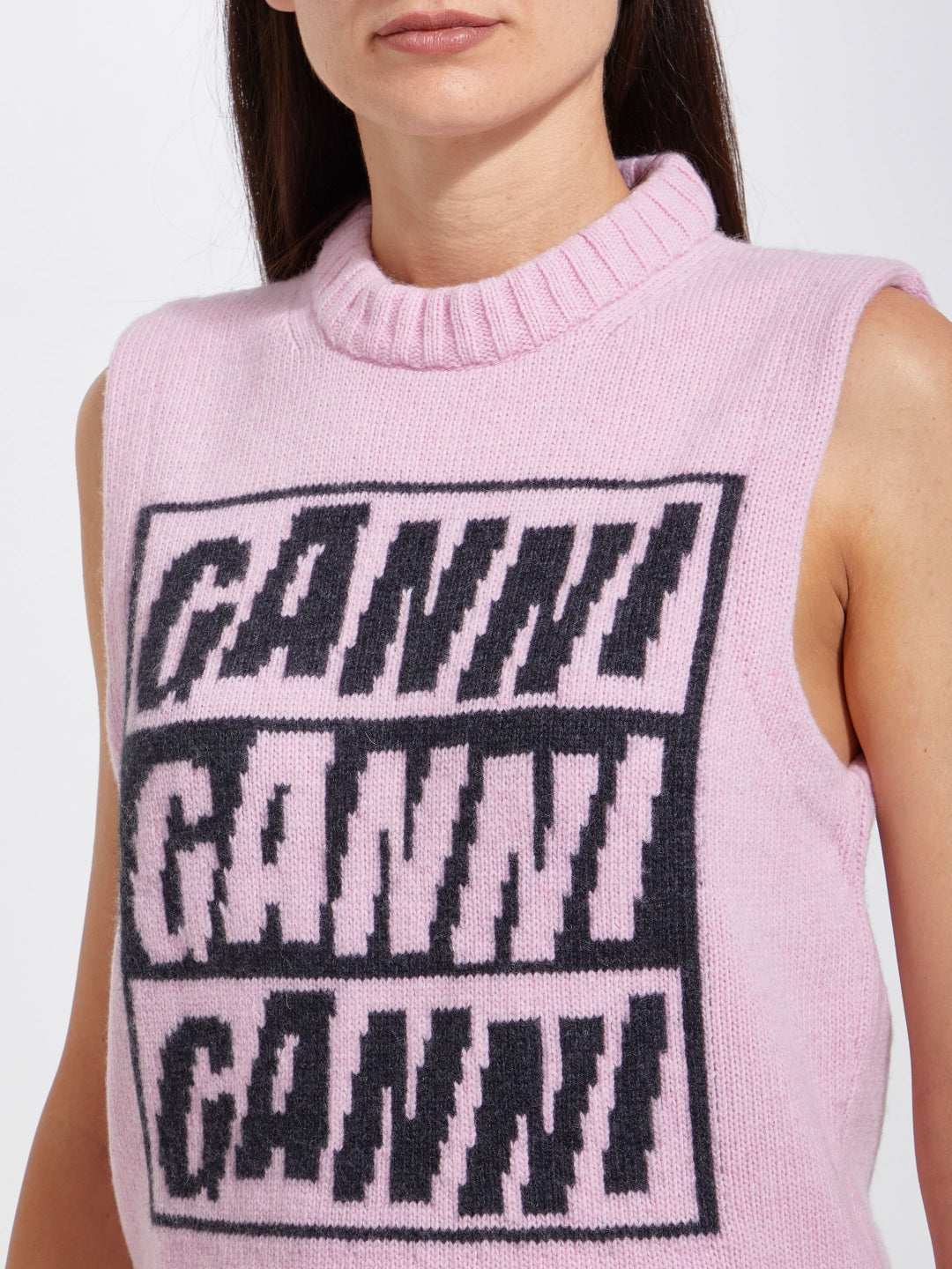 Ganni Logo Wool Pink Knit Vest K1762